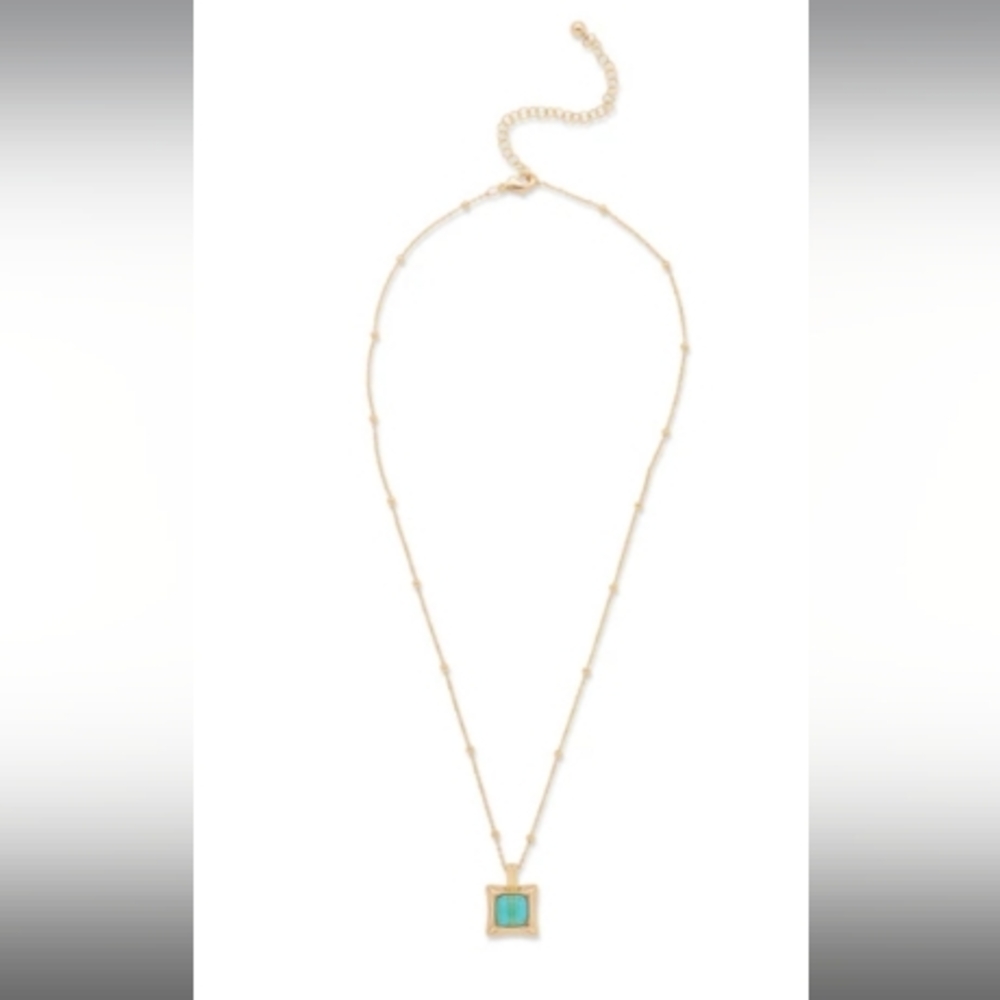 Gold Chain Necklace with Turquoise Square Pendant